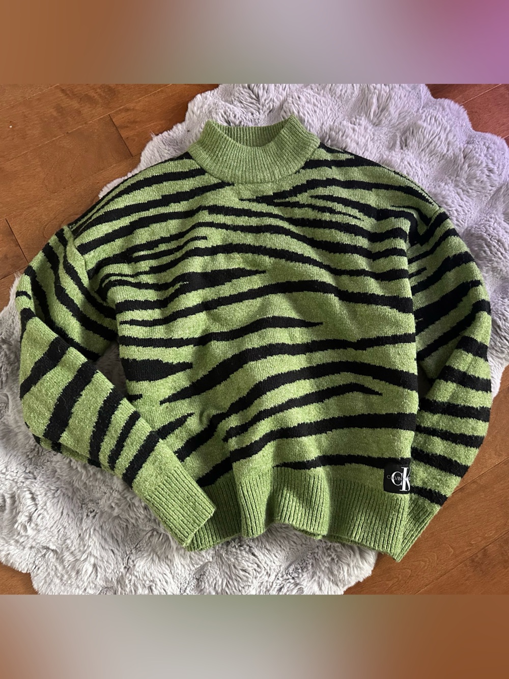 Calvin Klein Jeans Lime Green & Black Zebra Knit Sweater